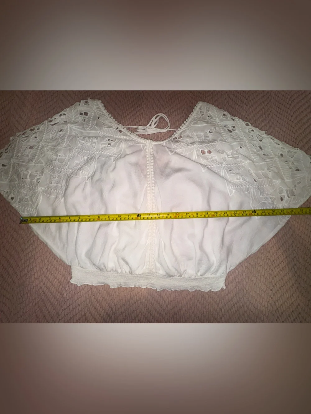 Free People White Eyelet Lace Sleeve Crop Top Size XS